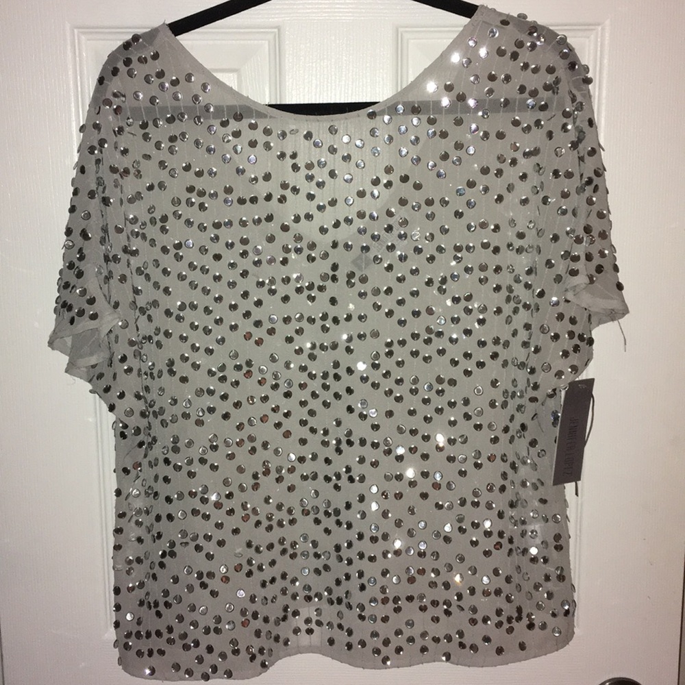 JLo Sheer grey top with detailing